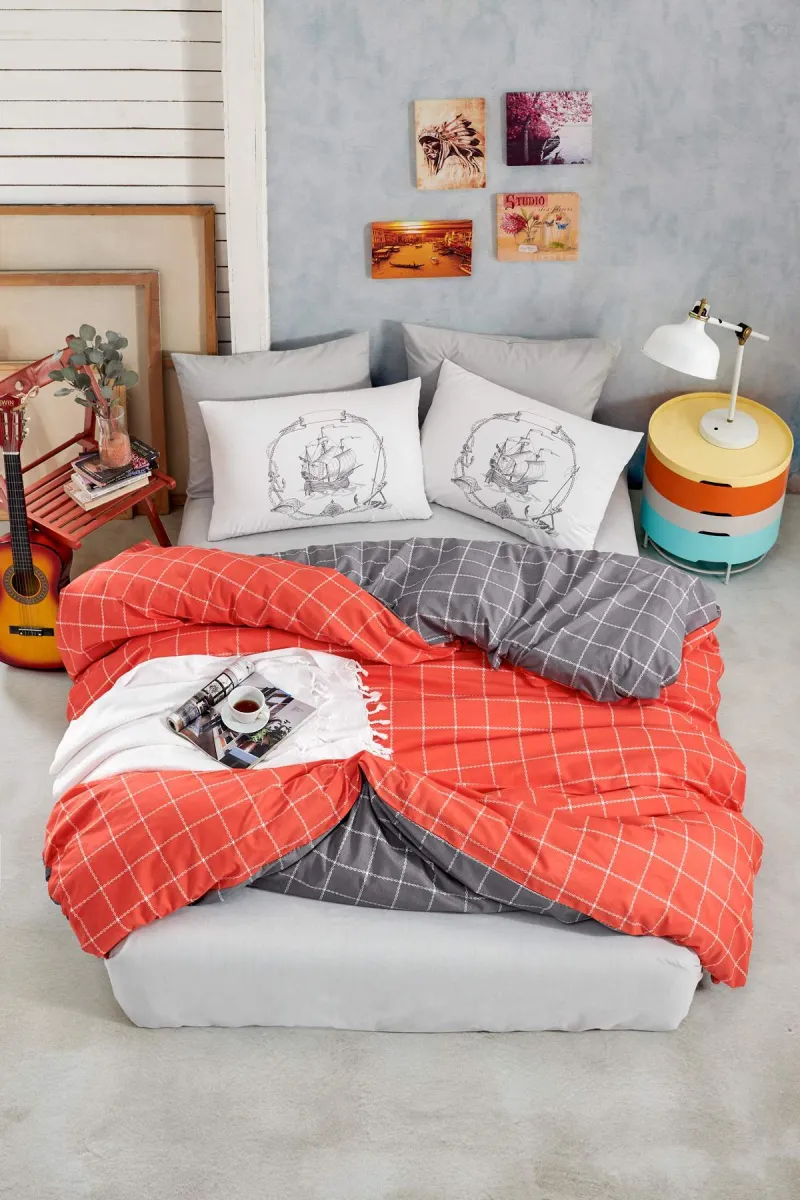 Newhome Ranforce Çift Kişililik Nevresim Takımı Trendy colors Turuncu 1167-06