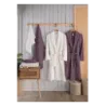 Newhome Alfa 6 Parça Kutulu %100 Pamuk lüx Aile Bornoz Seti Mürdüm-Krem